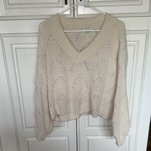 American Eagle Outfitters Cream V-Neck Sweater